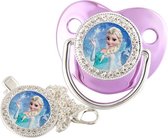 Fopspeen - Frozen - speen - Elsa - paars - zilver - fopspeen clip - speenketting - strass - kristal - luxe - baby - incl. speen beschermkapje