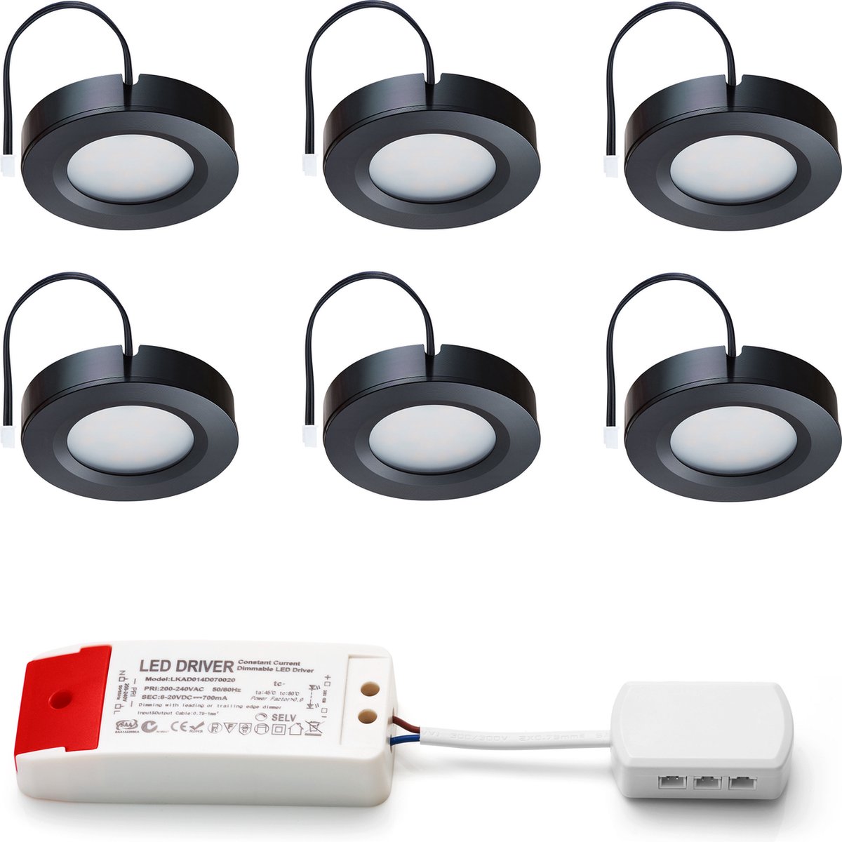 Ledisons LED opbouwspot Adria zwart dimbaar set 3-6 stuks Ø69 mm 3 jaar garantie 2700K (extra warm-wit) 190 lumen 3 Watt IP44