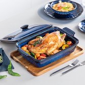 Starry Braadschotel, 3,8 Quart Bakschaal voor Oven, grote lasagne pan met deksel anti-aanbaklaag, 9x13 inch Steengoed braadpan met deksel, magnetron, oven, vaatwasmachinebestendig, blauw