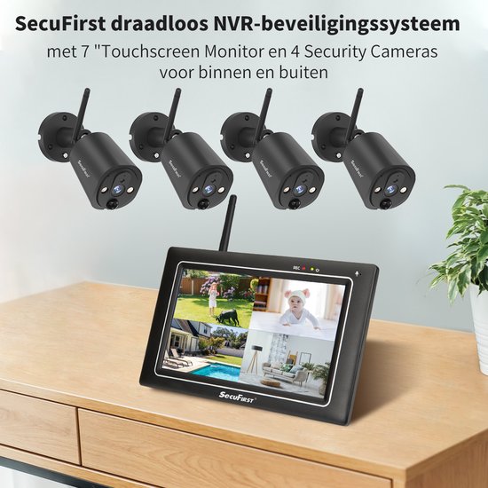 SecuFirst CWL401S/4 Draadloze 3 megapixel Beveiligingscamera met monitor - 7 inch touchscreen + 4 camera's - Zwart - Gratis app van Merkloos — afbeelding 5