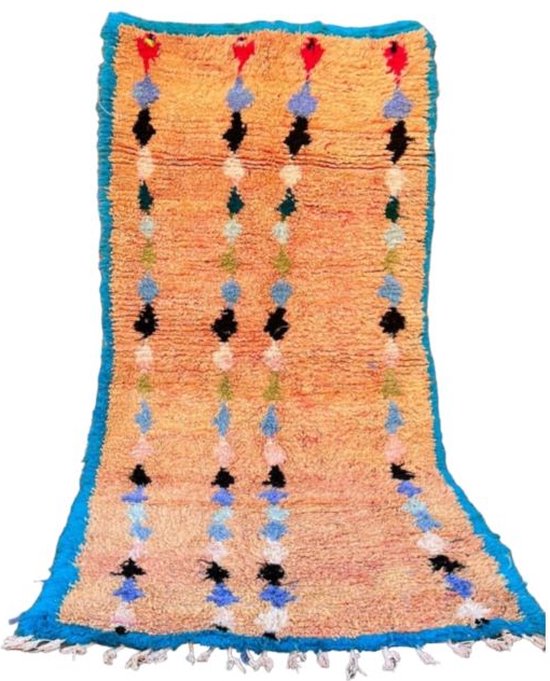 Blauw tapijt, Marrokaans vloerkleed 275 x 130 cm - vintage kleed - loper