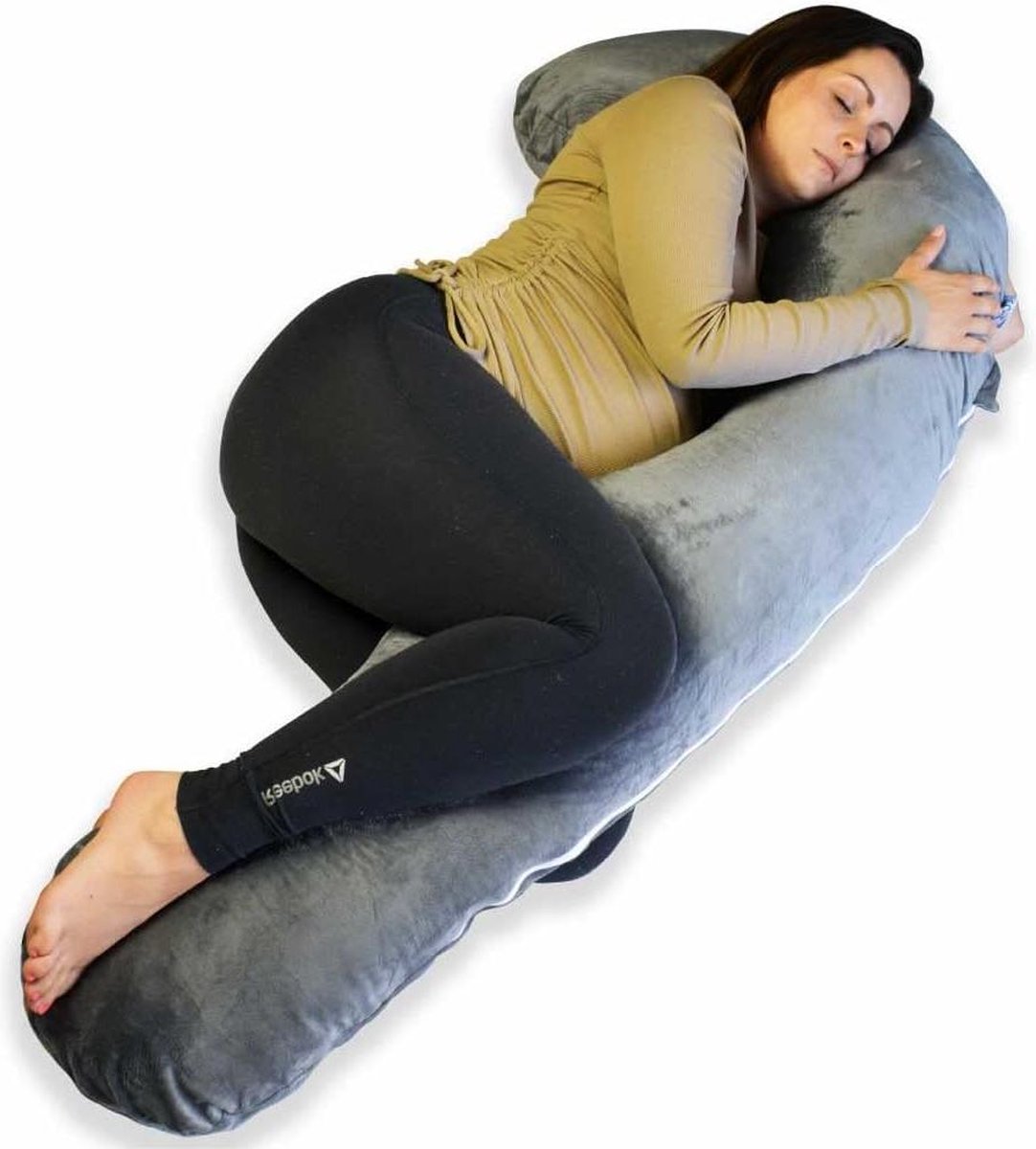 Goedkoopste Zwangerschapskussen XXL J-vorm - Voedingskussen - Zijslaapkussen - Lichaamskussen - Grijs - 155x80cm Pregnancy pillow