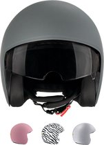 TOF BASE HELM - Geschikt voor verwisselbare TOF SKIN - Nieuw Nederlands merk - Tijdelijke introductieprijs (Scooter helm - Brommer helm - Motor helm - Jethelm - Fashionhelm - Retro helm - Goedgekeurde helm - Geïntegreerd zonnevizier)