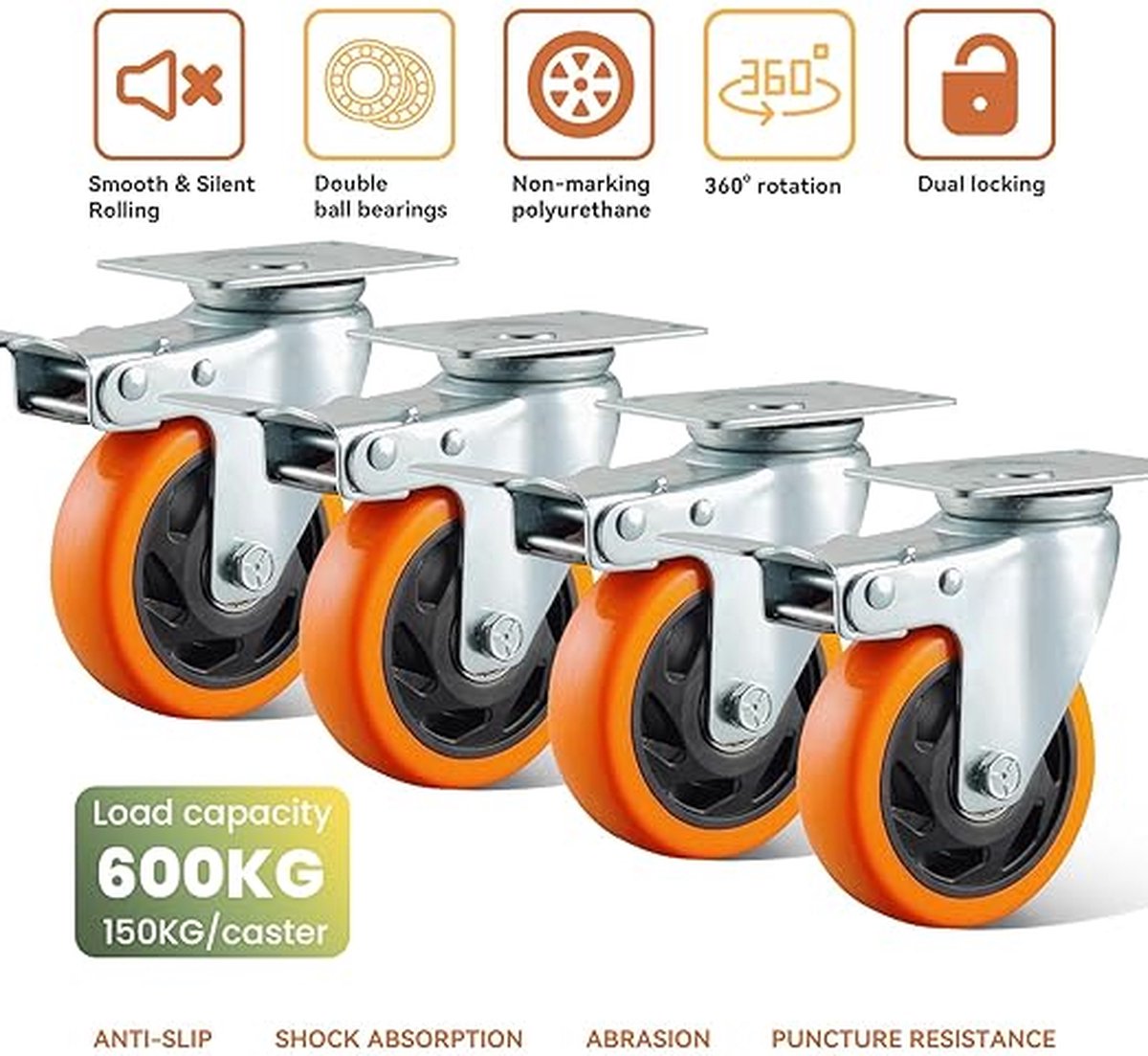 Heavy Duty Castors - Zwaarlast Zwenkwielen / Trolley Wielen voor Meubels 4