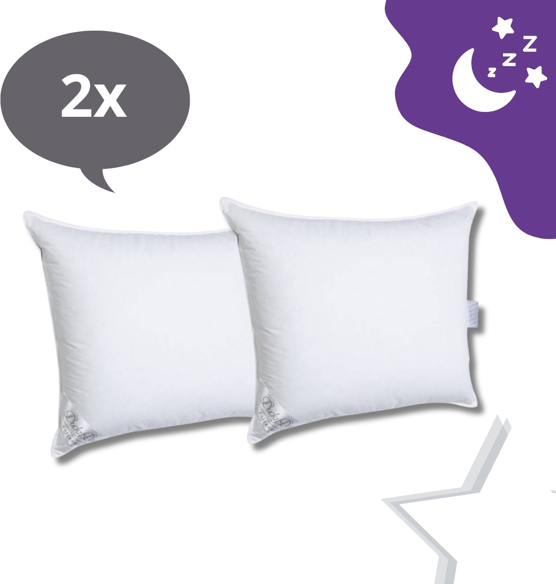 2 PACK - Ducky Dons Eendenveren Kussen - 60x70cm