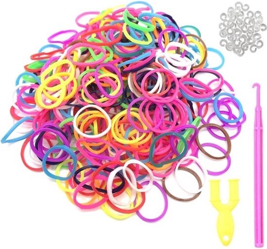 Foto: Behave 1000 multi color loom elastiekjes loombandjes met weefhaken en s clips