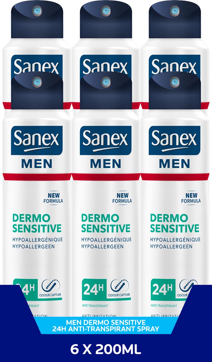 Sanex Men Sensitive Deodorant Anti-Transpirant Spray 6 x 200ml - Voordeelverpakking