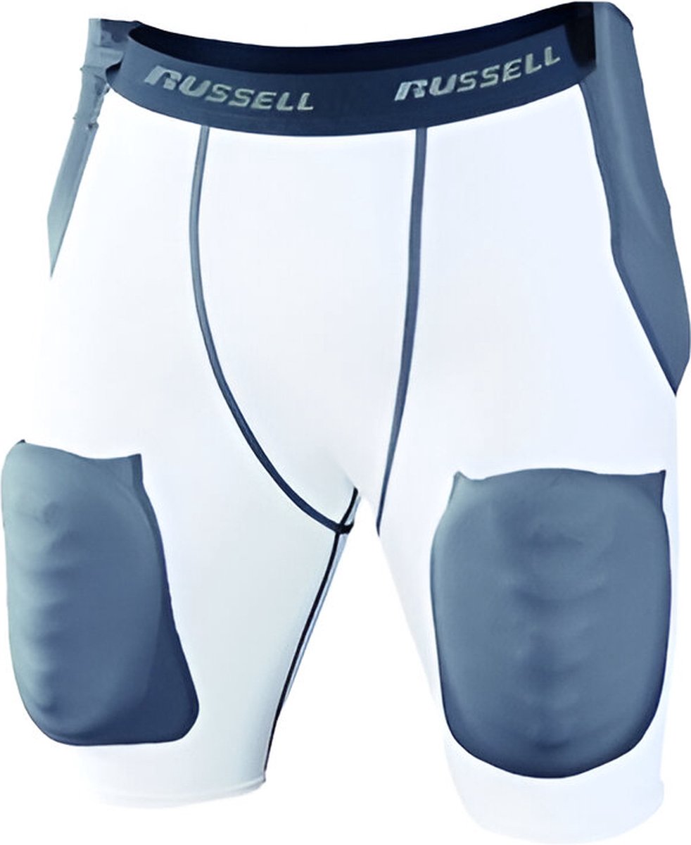 MM/Russell Athletic American Footbal Broek - Girdle Met 5 Ingenaaide Pads - Volwassenen - Wit/Grijs - XXL