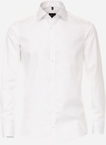 VENTI modern fit overhemd - mouwlengte 7 - twill - wit - Strijkvrij - Boordmaat: 43