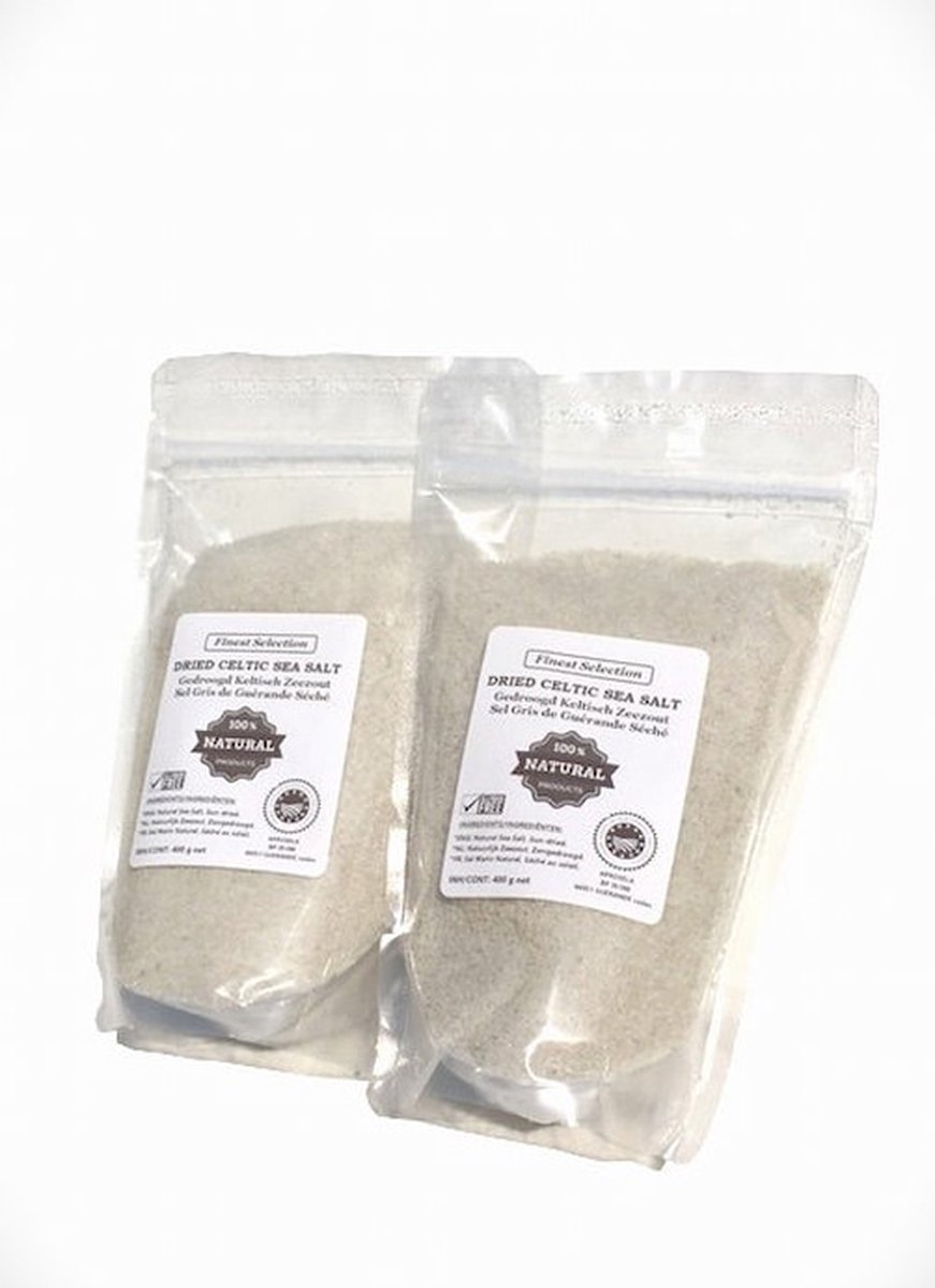 Goedkoopste Gedroogd Keltisch Zeezout, Fijn 800g | Hersluitbare Stand-up Pouches (2x400g