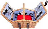Rieten Picknickmand met handvat voor 2 personen hoge kwaliteit mand met picknickkleed binnen blauw geruit. picnic basket