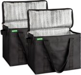 COTTARA Opvouwbare Koeltas Verpakking van 2 Stuks Gerecycled Materiaal - Duurzaam en Groot - Ideaal als Isoleertas - Picknicktas - Zwart 40 x 24 x 15 - Eco-Vriendelijk picnic basket