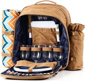 CampFeuer Picknickrugzak voor 4 personen - Bruin - Picknickset 32-delig inclusief flessenhouder en fleecedeken - Groot koelvak - Servies en bestek - Picknickbenodigdheden picnic basket