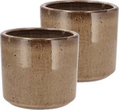 DK Design Bloempot model Brown Glaze - 2x - taupe - D15 x H17 cm - glanzend