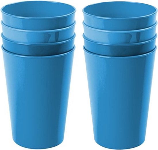 Hega Hogar Onbreekbare drinkglazen - set 8x stuks - kunststof - blauw - 300 ml - camping/outdoor/kinderen - limonade glazen