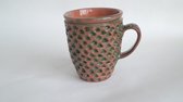 Koffie/theekopje - mok - beker - 230ml - wit en rood - moderne mok met patroon - ander design - thee/koffiekopje servies - aardewerk - keramiek - handgemaakt - handgeschilderd - moederdagcadeau - verjaardagscadeau