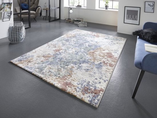 Flycarpets Elle Decoration - Modern Design Vloerkleed - Fontaine - Creme / Blauw / Groen - 80x150 cm