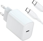 Snellader - Geschikt voor Apple iPhone 15 Pro / Max / Plus / Apple iPad Pro / Air / Mini / 10e generatie / Samsung - Power adapter - Wit - Inclusief USB-C naar USB-C 1 meter
