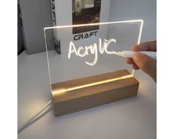 LED Lamp Notitiebord Houten basis - Planner - Schrijfbord - Memobord - Tafellamp - Nachtlamp - Inclusief 230V stekker en schakelaar - Decoratielamp - Sfeerlamp - Moederdag - Geschenk - Kantoorlamp - Kinderlamp