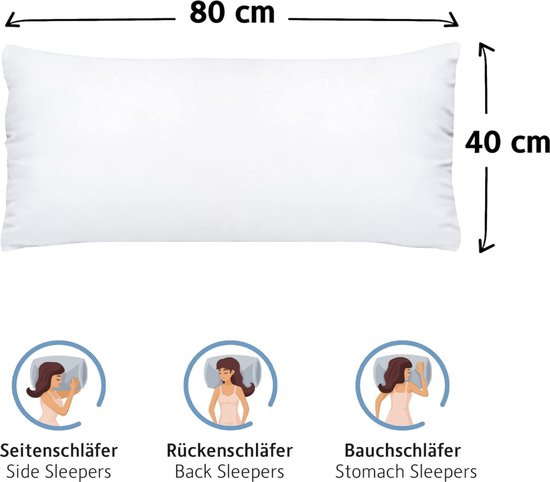 Komfortec Hoofdkussen 40x80 cm set van 2 kussenvulling met