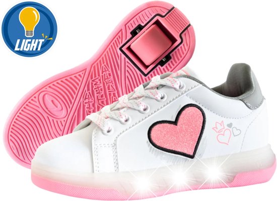Breezy Rollers Baskets pour femmes à Roulettes Kinder - LED Wit Rose - Chaussures pour femmes à Roulettes - Chaussures à Roulettes - Taille : 38