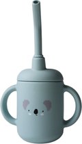 Babyboel Drinkbeker met dierenpatroon - Grijsblauwe Koala - Herbruikbare siliconen oefenbeker - Twee handige handvaten, inclusief rietje - Tuitbeker 120ML - Morsvrij ontwerp voor zorgeloos drinken