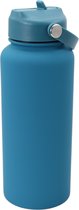 Thermos Drinkfles - Isolerende Waterfles met Draaibare Drinktuit - Houdt Koud Drinken Écht KOUD - Sea Blue - Drinkfles voor Volwassenen met Handvat - 1 liter inhoud - Zee Blauw