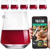 TEN® Elite Wijnglas zonder Voet 510ml - 6 stuks + 34 Culinaire Recepten - Wijnglas zonder Steel - Kristalglas - Kleine Wijnglazen - Tumblerglas