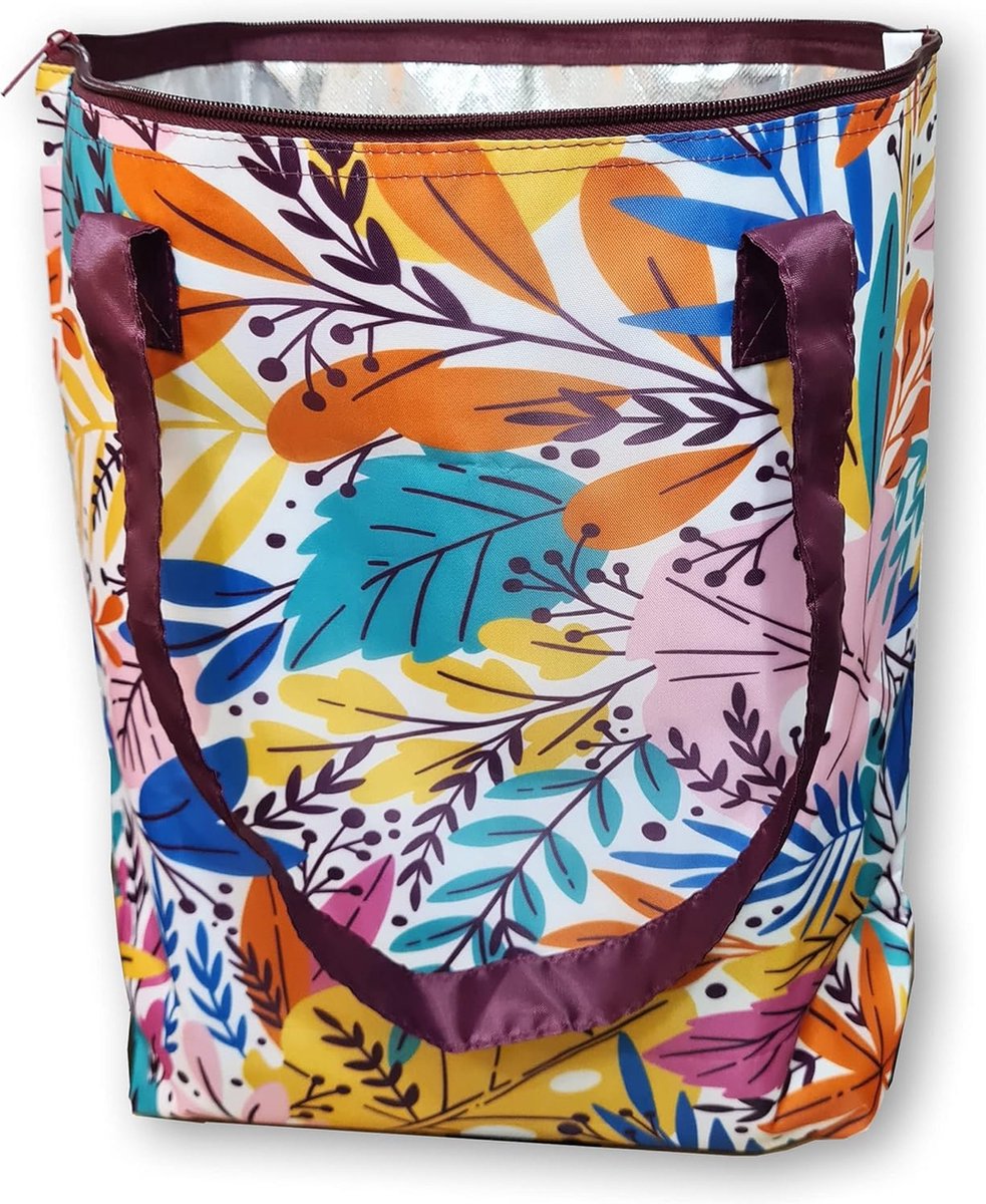 Herbruikbare opvouwbare koeltas, boodschappentas, strandtas, lichtgewicht en duurzaam, met aluminium voering voor perfecte koelfunctie - 25L, levendige jungle