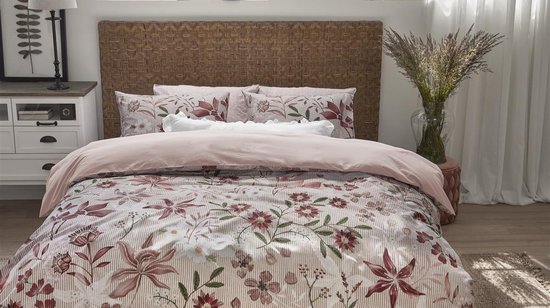 Riviera Maison Floral Flowers - Housse de couette - Lits-jumeaux - 240 x 200/220 cm - Rouge