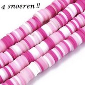 Polymeer klei, plat-ronde heishi kralen, 6x1mm, rijggat 1,6mm, Hot Pink. Per 4 snoeren van ca. 45cm = 1,80 rijgplezier!