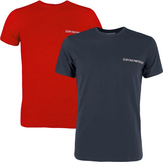 Emporio Armani 2P O-hals shirts small logo blauw & rood - M