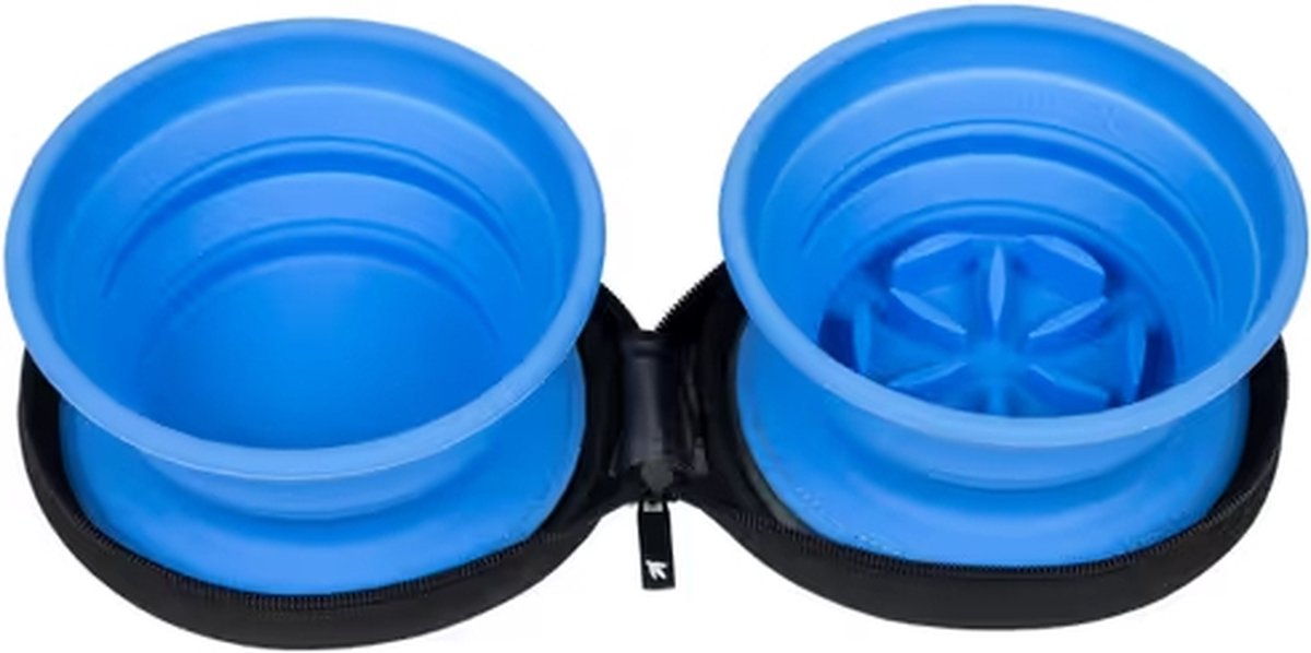 Kiwi Walker - Voer En Drinkbak - Slow Feeder - Hond - Voor Onderweg - Blauw - 2x 350ML