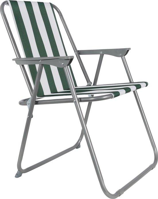 Chaise De Camping Pliante Rayée Vert/blanc – Structure Acier, Assise 40x40 Cm, Hauteur 74 Cm