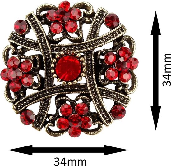 Fako Bijoux® - Broche - Bloem Quatro Retro - 34x34mm - Rouge