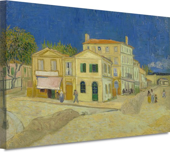 Het Gele Huis (The Yellow House) - Vincent van Gogh portret - Gebouwen portret - Canvas schilderij Architectuur - Wanddecoratie landelijk - Schilderijen op canvas - Wanddecoratie woonkamer 150x100 cm