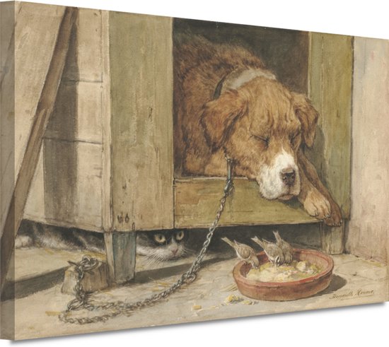 Gevaarlijke grond - Henriëtte Ronner wanddecoratie - Hond schilderijen - Canvas schilderij Dieren - Wanddecoratie industrieel - Schilderijen canvas - Kunst aan de muur 150x100 cm