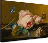 Bloemstilleven - Jan van Huysum schilderij - Bloemen schilderij - Schilderijen canvas Natuur - Muurdecoratie industrieel - Schilderijen canvas - Decoratie woonkamer 60x40 cm