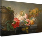Boeket bloemen op een richel - Pieter Faes portret - Bloemen schilderijen - Muurdecoratie Natuur - Muurdecoratie industrieel - Schilderijen op canvas - Schilderijen & posters 150x100 cm