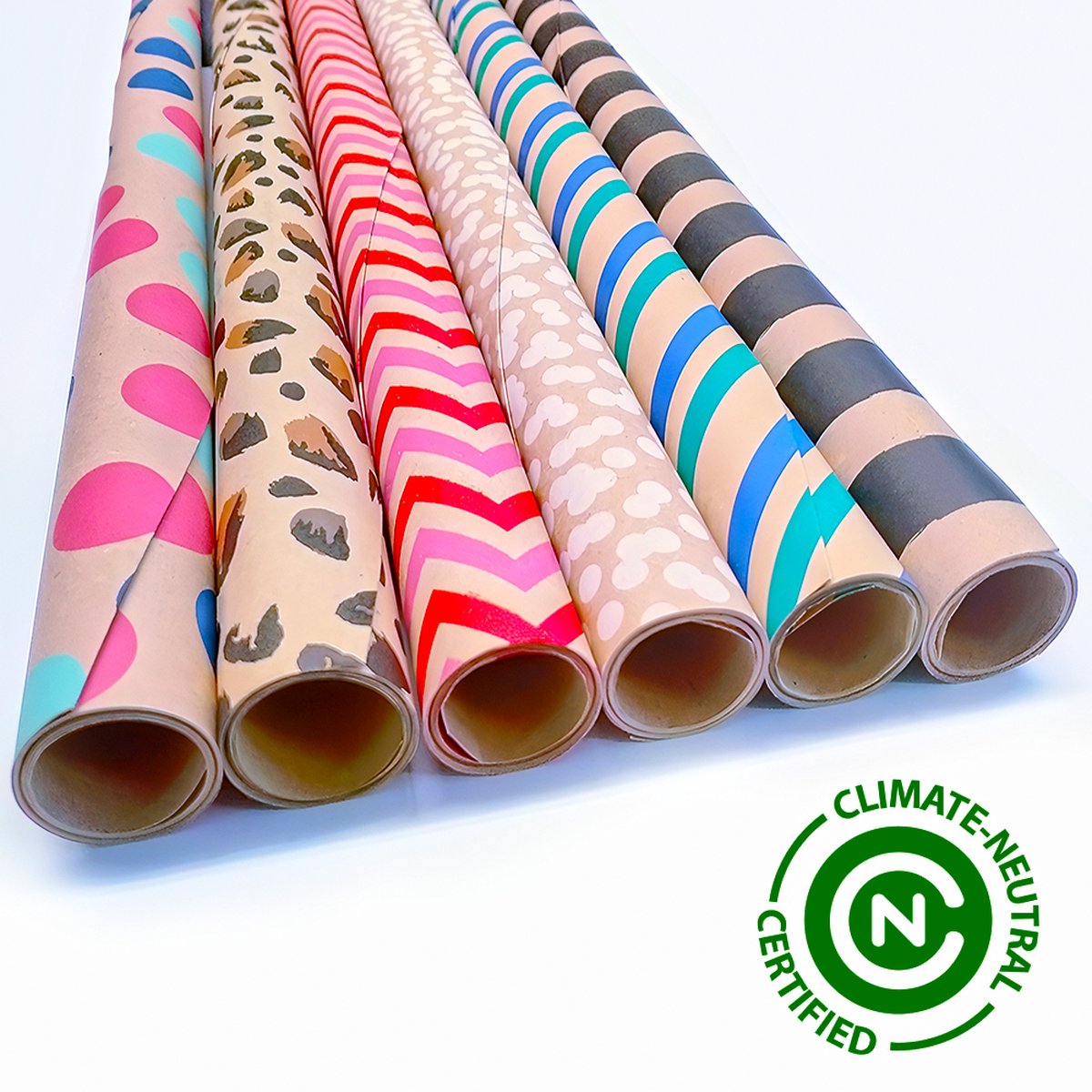 Luxe Inpakpapier 6 rollen Kraft - Duurzaam - FSC & Plasticvrij - Klimaat neutraal gecertificeerd - Cadeaupapier Kraft - 200x70cm - Verjaardag - Goud Zwart Blauw Rood Groen - Assorti op Prijzenvolger.com