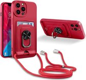 Crossbody hoes Geschikt voor: iPhone 12 - rood - siliconen kaarthouder telefoonhoes met Verstelbare ketting riem - Back cover koord lanyard Schokbestendig Hoesje