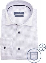 Ledub modern fit overhemd - wit met blauw dessin - Strijkvriendelijk - Boordmaat: 42