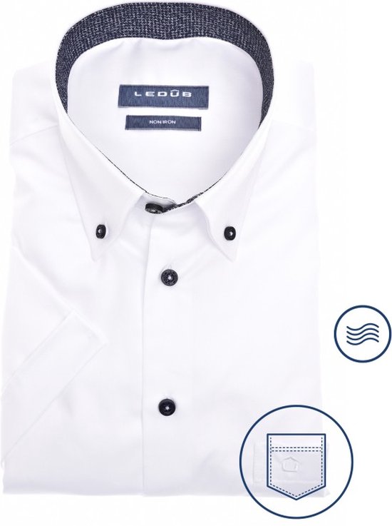 Ledub modern fit overhemd - korte mouw - wit - Strijkvriendelijk - Boordmaat: 43