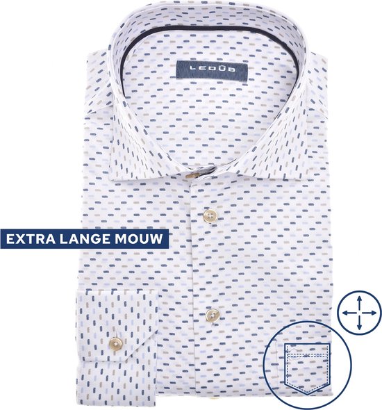 Ledub modern fit overhemd - mouwlengte 72 cm - popeline - donkerblauw dessin - Strijkvriendelijk - Boordmaat: 40