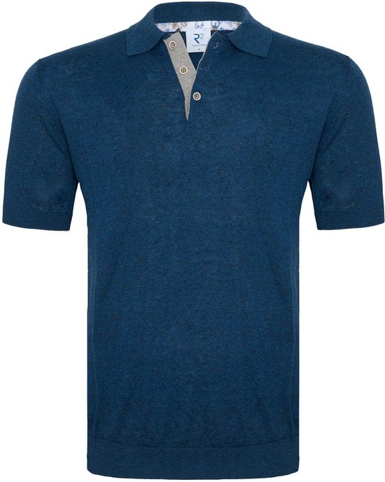 R2 Amsterdam - Knitted Polo Navy - Modern-fit - Heren Poloshirt Maat S