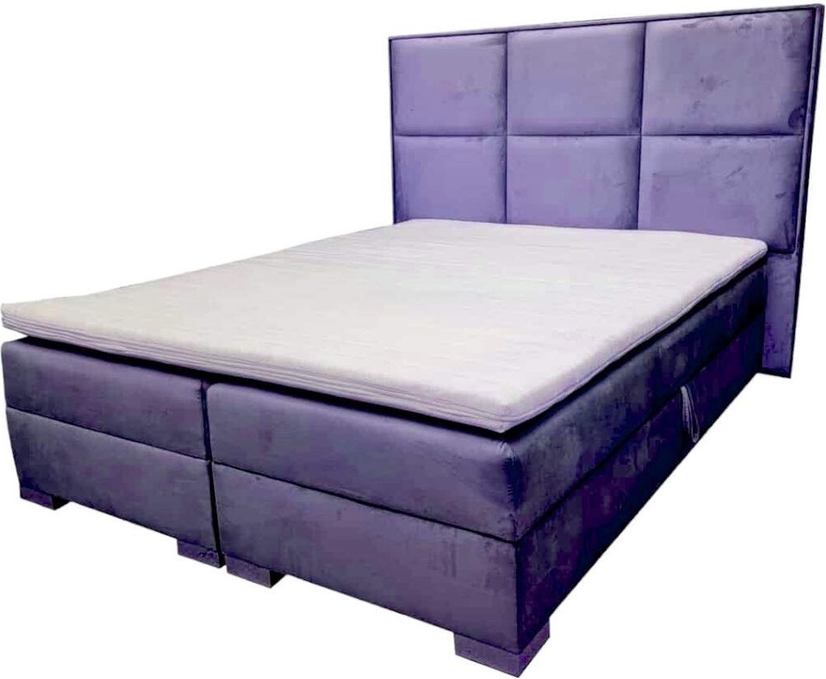 Boxspringbed grand- 140x200- met opbergruimte- met vaste matras- inclusief topper 4cm dik - antraciet velvet