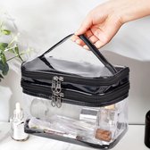 Transparante make-uptas-reis waterdichte opbergtas-met handvat, ritssluiting-grote capaciteit PVC draagbare make-uptas-zwart