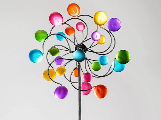 Metalen windmolen voor in de tuin Windmolen Dubbele Zon/Blauw/Rood/Geel - 124 cm Hoog | bol
