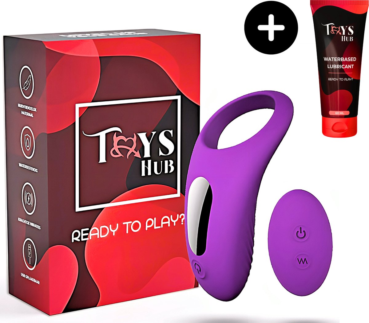 Toys Hub® Cockring Vibrerend met Glijmiddel - Afstandsbediending & Opbergzakje - Incl. E-BOOK - Met Clitoris Stimulator - 9 Vibraties - Siliconen - Sex Toys voor Koppels - Couples - Penisring - Man