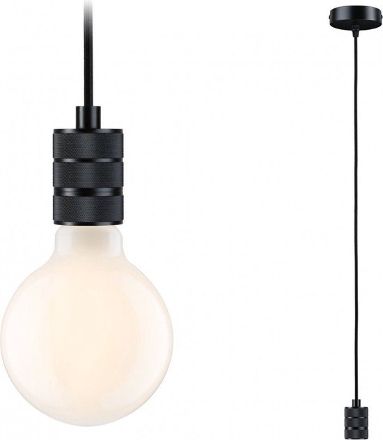 Lampe à suspension rétro Tilla - E27 - métal - câble textile - noir